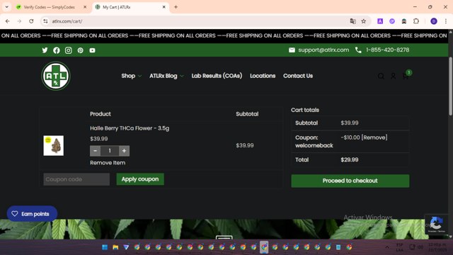 ATL Rx checkout page showing ATL Rx promo code box | Screenshot taken by SimplyCodes community member on Jul 23, 2025