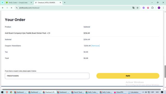 Atoll Board checkout page showing Atoll Board coupon code box | Screenshot taken by SimplyCodes community member on Jul 26, 2025