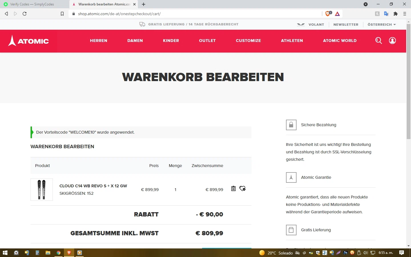 Atomic checkout page showing Atomic discount code box | Screenshot taken by SimplyCodes community member on Aug 31, 2021