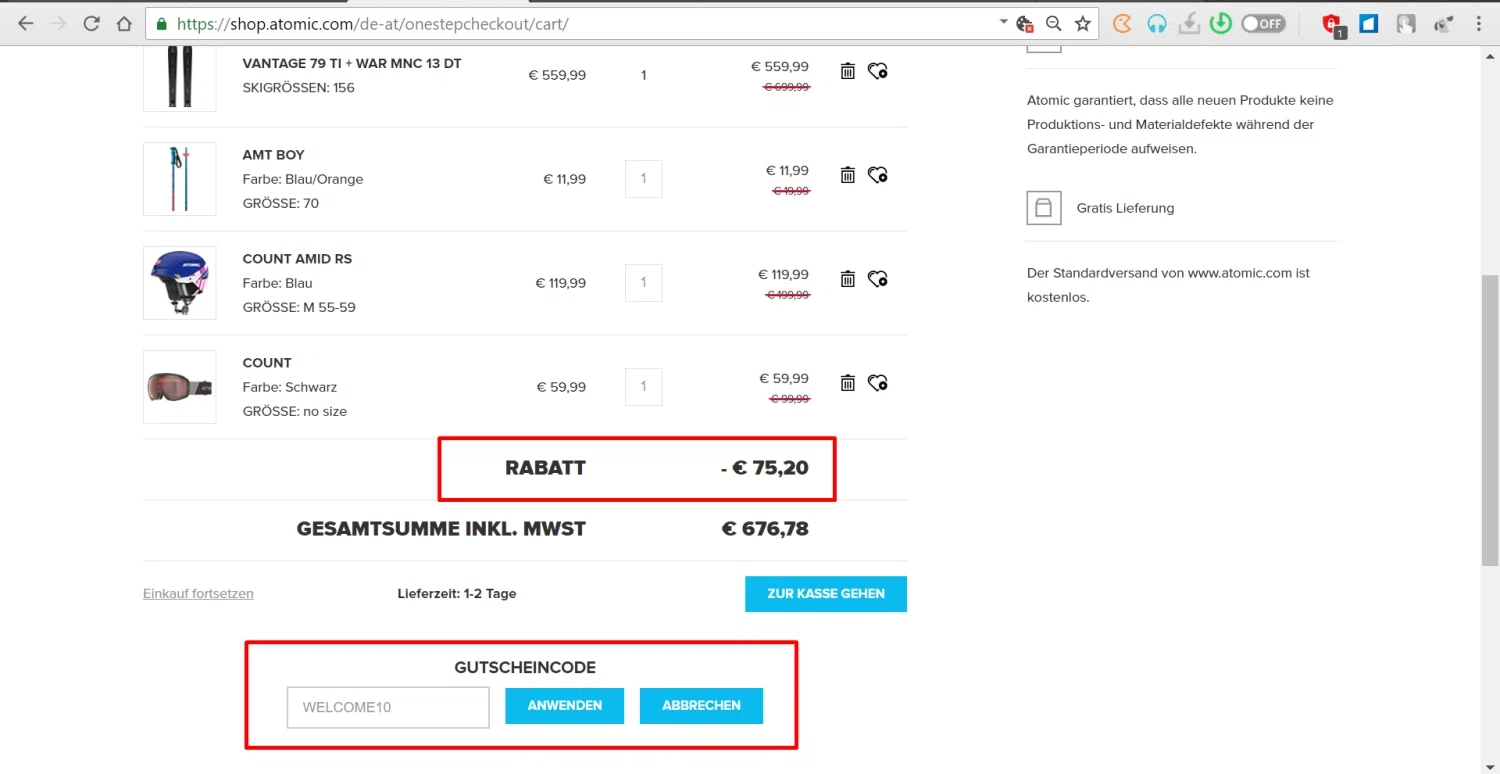 Atomic checkout page showing Atomic discount code box | Screenshot taken by SimplyCodes community member on Feb 19, 2021