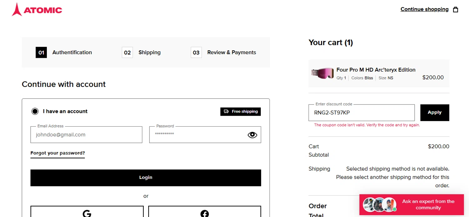 Atomic discount code screenshot showing code RNG2-ST97KP applied at Atomic checkout page. Uploaded by SimplyCodes community member Yazuke_Tag on Dec 7, 2025