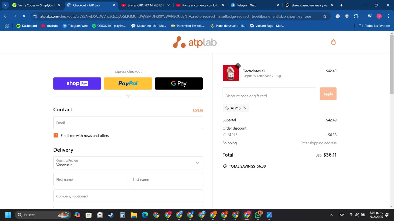 ATP promo code screenshot showing code ATP15 applied at ATP checkout page. Uploaded by SimplyCodes community member Tryhard on Feb 9, 2025