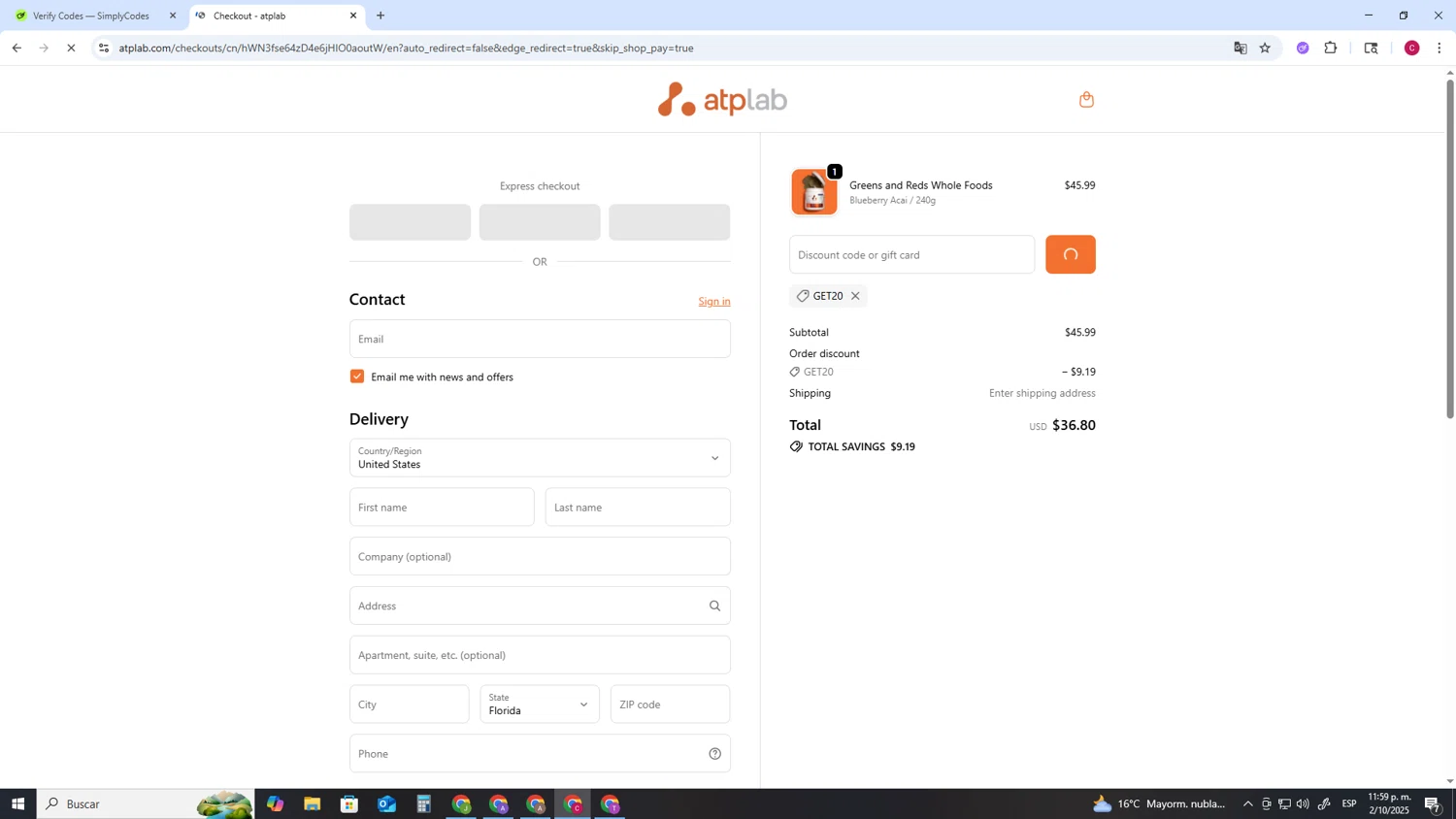 ATP promo code screenshot showing code GET20 applied at ATP checkout page. Uploaded by SimplyCodes community member TOROREX250 on Oct 3, 2025