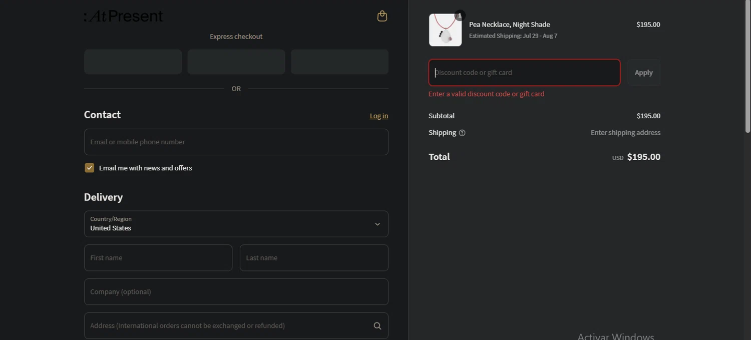 At Present discount code screenshot showing code AP20FOR24 applied at At Present checkout page. Uploaded by SimplyCodes community member Pollofrito on Jun 19, 2025
