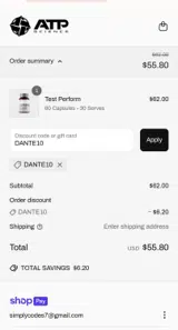DANTE10 coupon verification screenshot