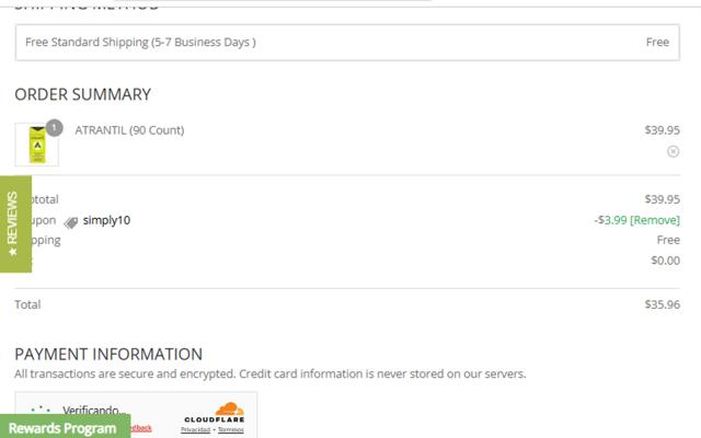 Atrantil checkout page showing Atrantil promo code box | Screenshot taken by SimplyCodes community member on May 9, 2025