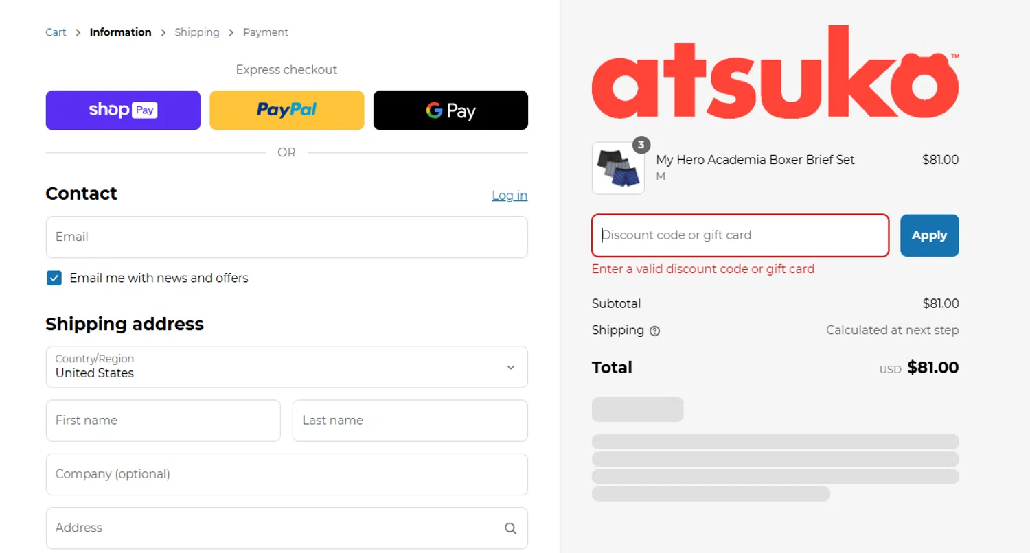 Atsuko discount code screenshot showing code STEPH20OFF applied at Atsuko checkout page. Uploaded by SimplyCodes community member LuckyHero9810 on Apr 6, 2025