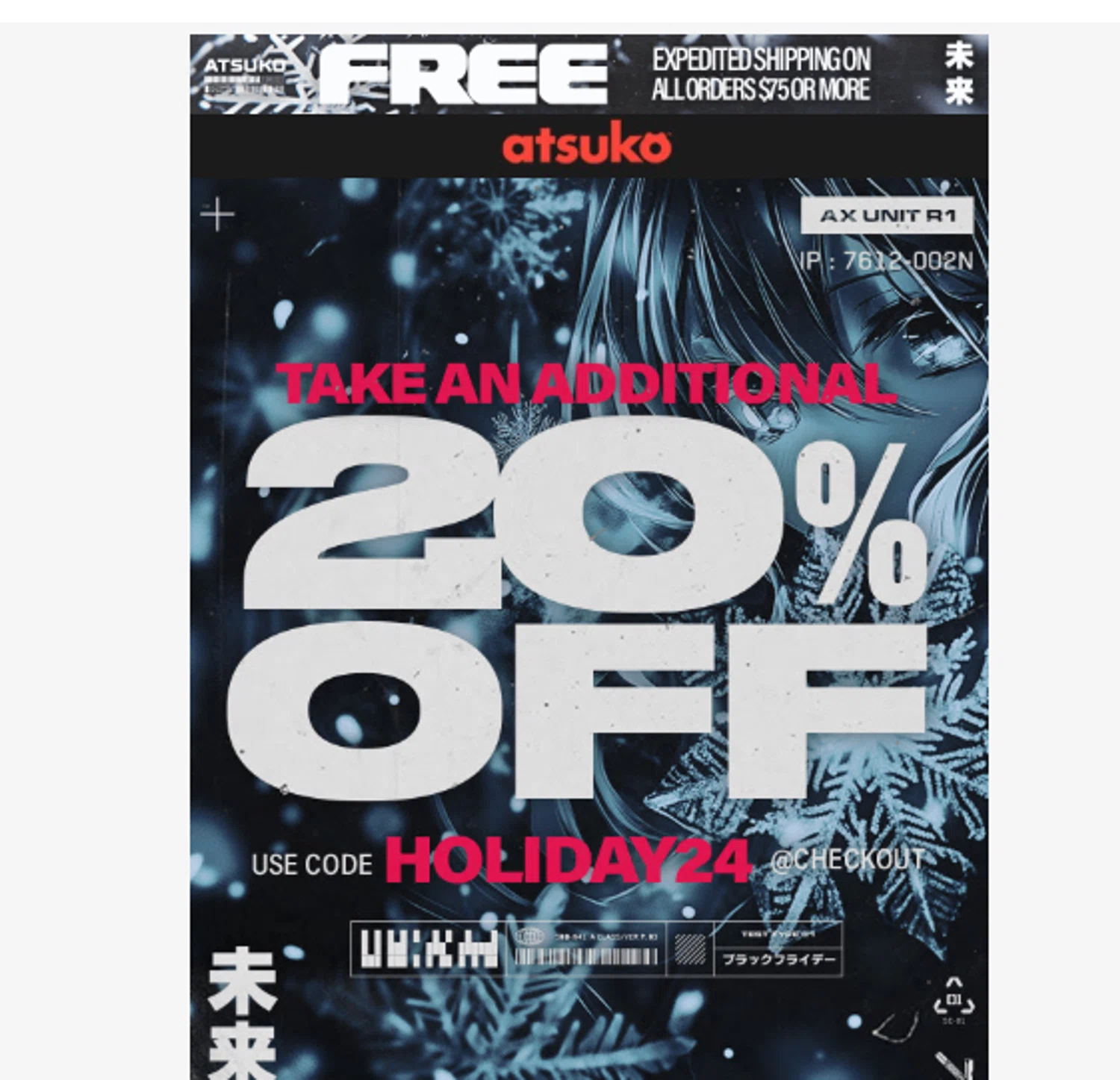 Atsuko discount code screenshot showing code HOLIDAY24 applied at Atsuko checkout page. Uploaded by SimplyCodes community member _____________________________ on Dec 20, 2024