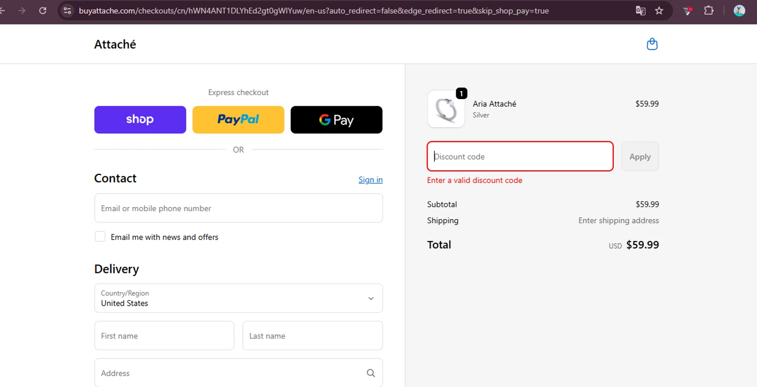Attaché promo code screenshot showing code KINGDOM20 applied at Attaché checkout page. Uploaded by SimplyCodes community member elgatobravo on Oct 16, 2025