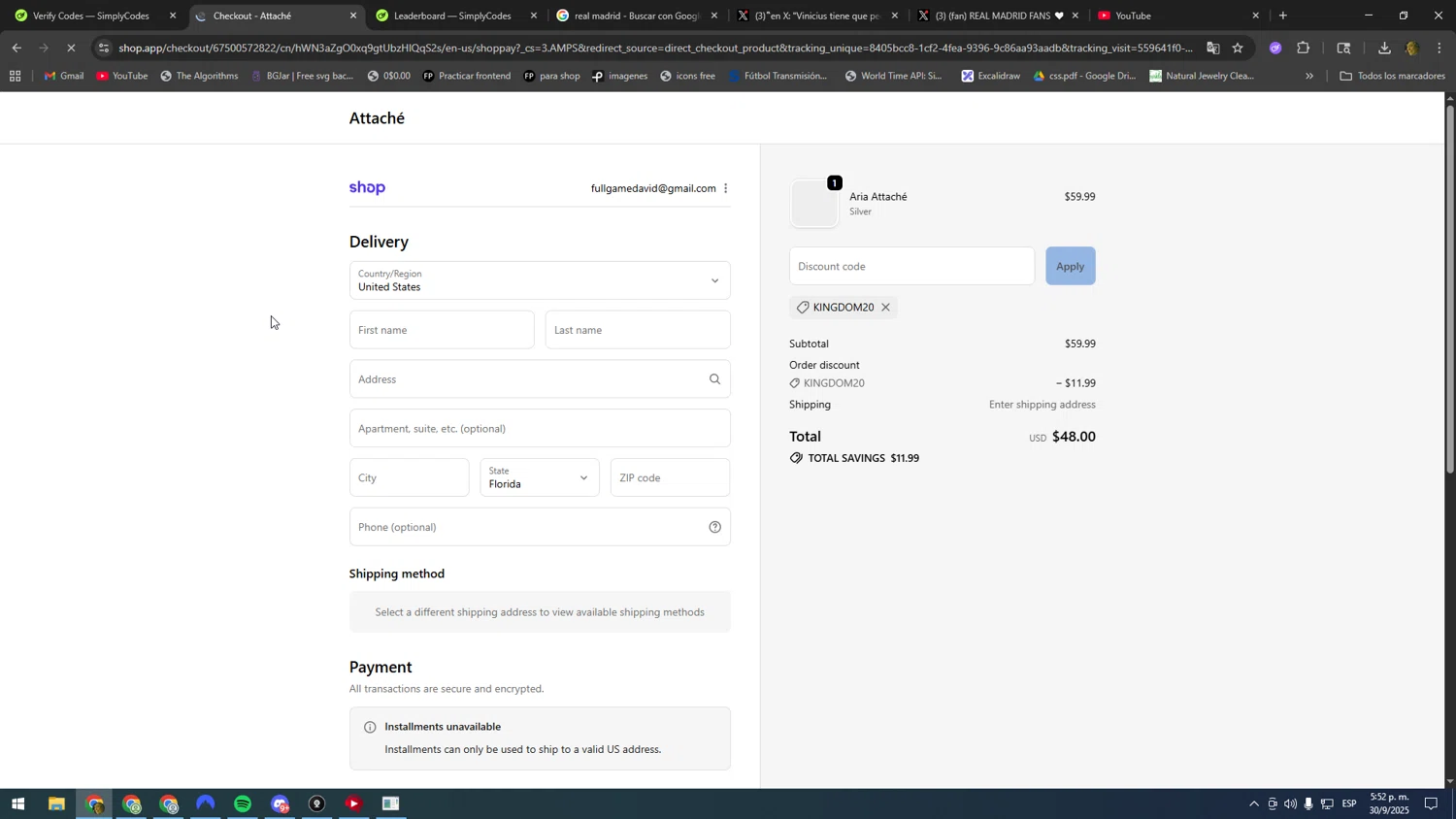 Attaché promo code screenshot showing code KINGDOM20 applied at Attaché checkout page. Uploaded by SimplyCodes community member SOOOOOOOOOOOOOOOOOOOOOOO on Sep 30, 2025
