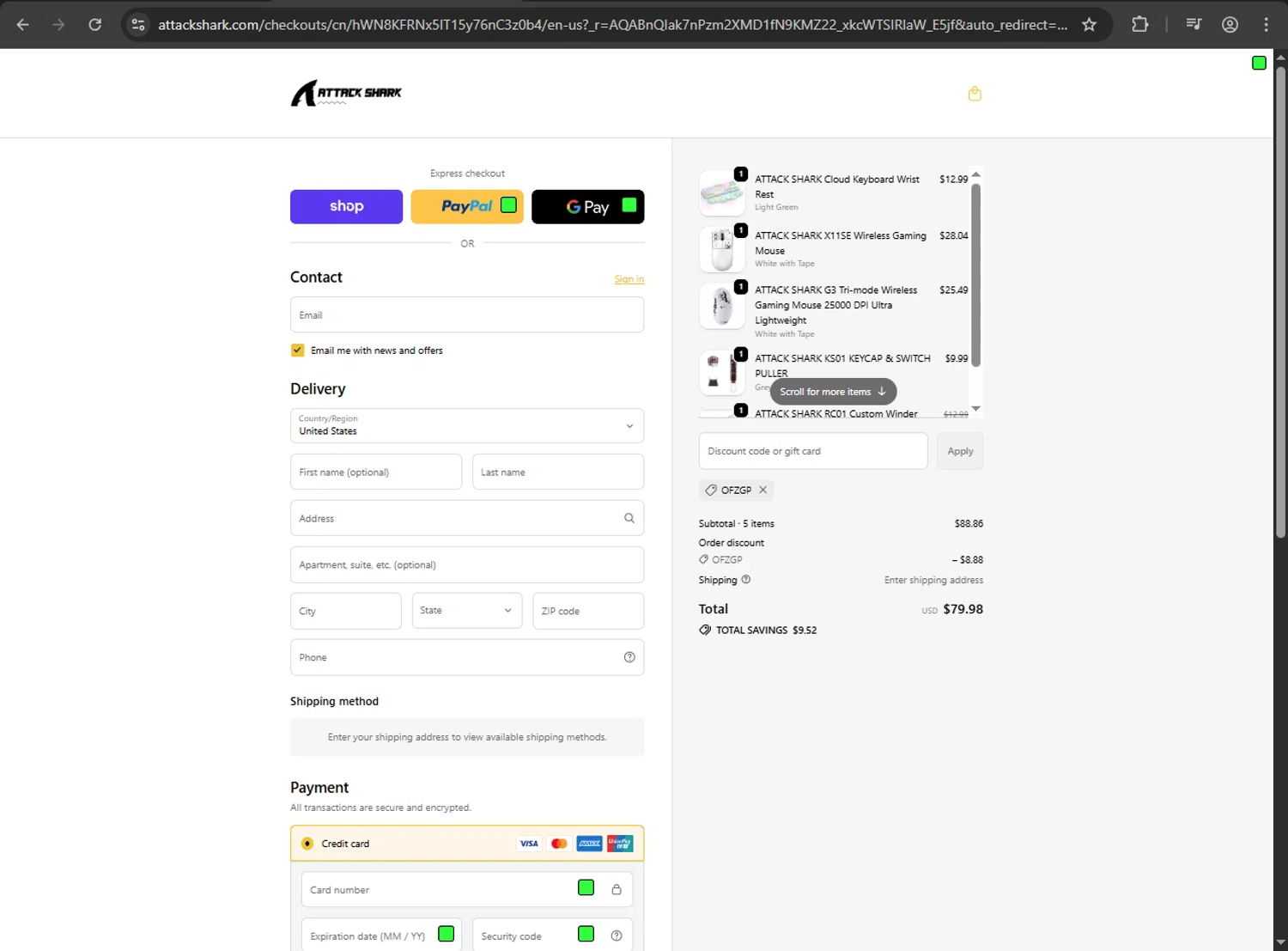 Attack Shark checkout page showing Attack Shark discount code box | Screenshot taken by SimplyCodes community member on Feb 2, 2026