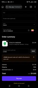 LFG40 coupon verification screenshot