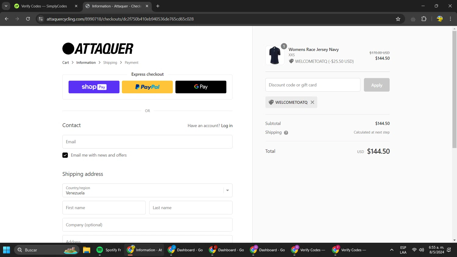 Attaquer checkout page showing Attaquer discount code box | Screenshot taken by SimplyCodes community member on May 8, 2024