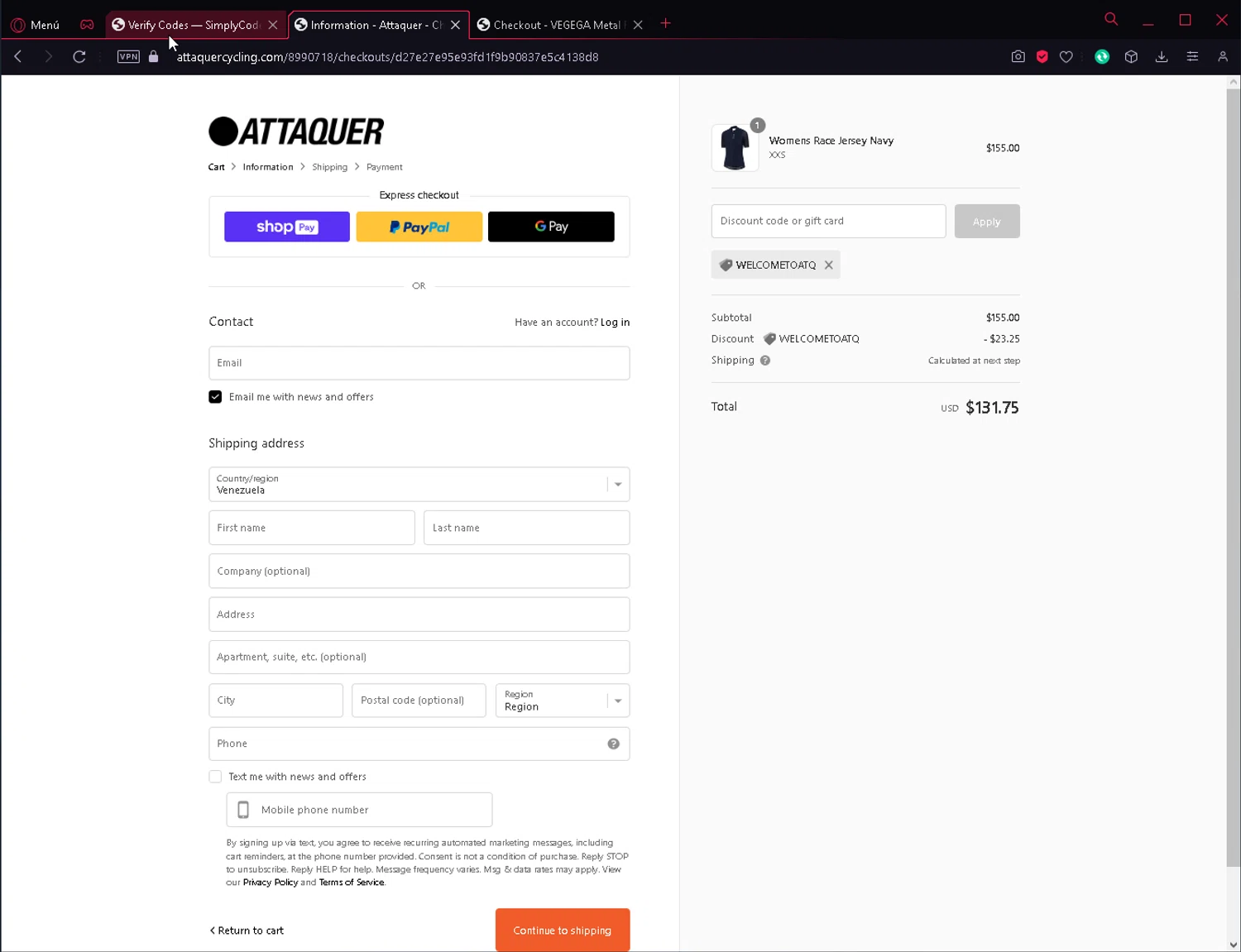 Attaquer checkout page showing Attaquer discount code box | Screenshot taken by SimplyCodes community member on Oct 21, 2023