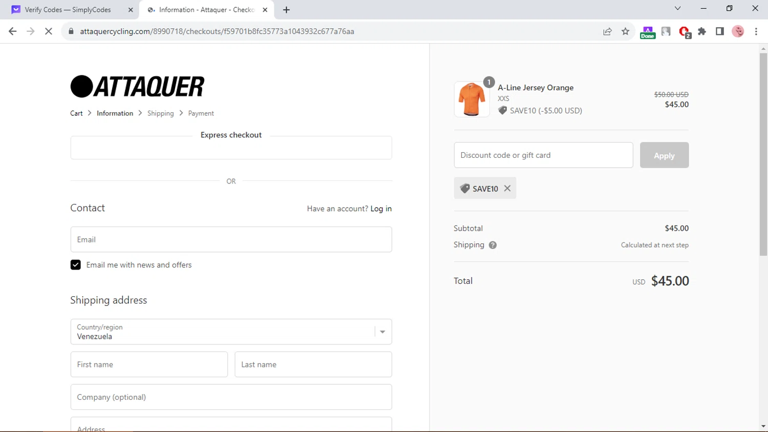 Attaquer checkout page showing Attaquer discount code box | Screenshot taken by SimplyCodes community member on Nov 1, 2023