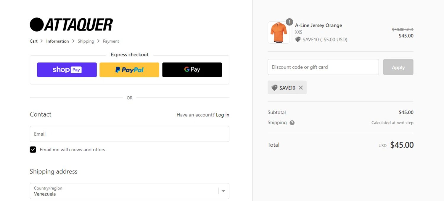 Attaquer checkout page showing Attaquer discount code box | Screenshot taken by SimplyCodes community member on Dec 29, 2023