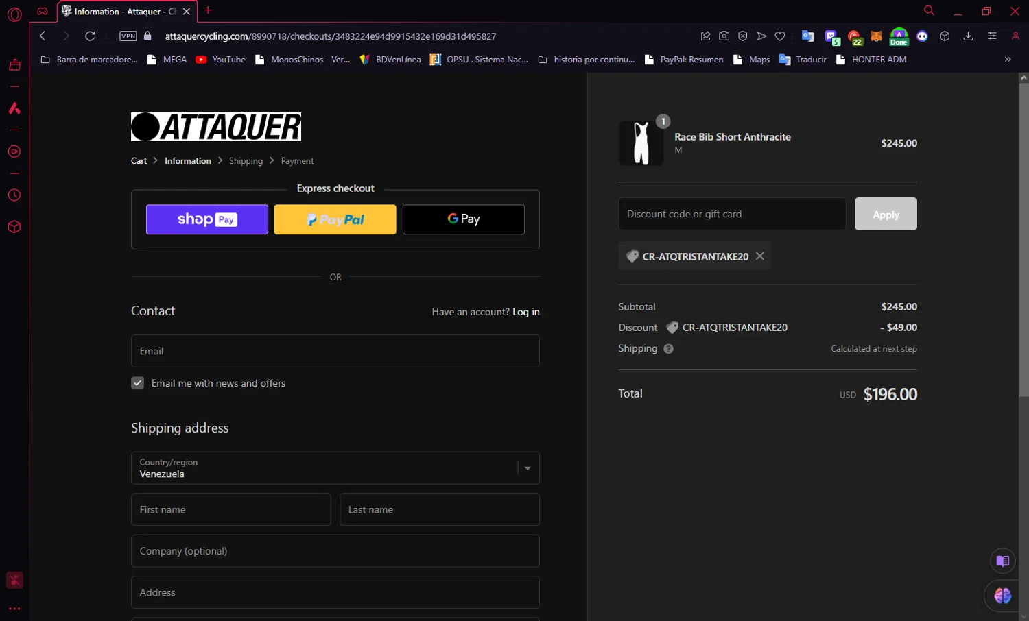 Attaquer checkout page showing Attaquer discount code box | Screenshot taken by SimplyCodes community member on Dec 3, 2023
