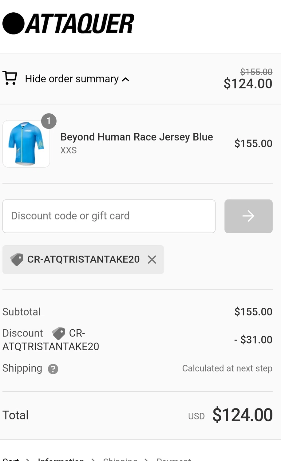 Attaquer checkout page showing Attaquer discount code box | Screenshot taken by SimplyCodes community member on Nov 4, 2023
