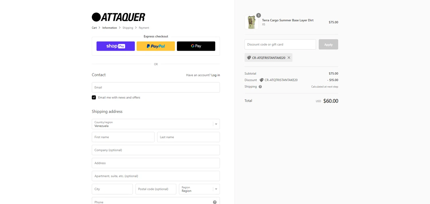 Attaquer checkout page showing Attaquer discount code box | Screenshot taken by SimplyCodes community member on Jan 1, 2024