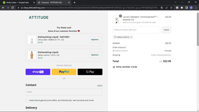 Attitude checkout page showing Attitude discount code box | Screenshot taken by SimplyCodes community member on Dec 7, 2024