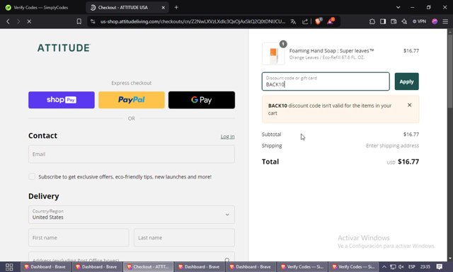 Attitude checkout page showing Attitude discount code box | Screenshot taken by SimplyCodes community member on Nov 21, 2024