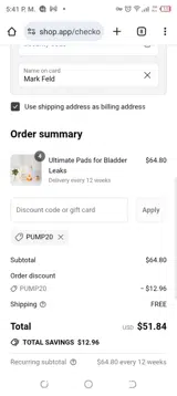 PUMP20 coupon verification screenshot