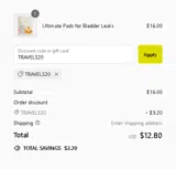 TRAVELS20 coupon verification screenshot