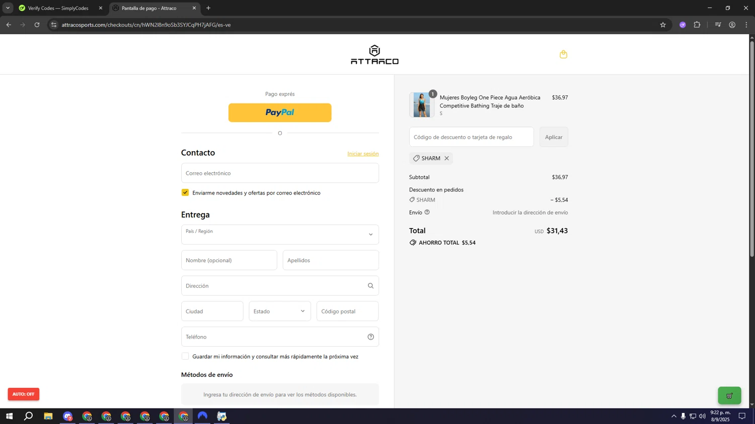 Attraco discount code screenshot showing code SHARM applied at Attraco checkout page. Uploaded by SimplyCodes community member eeeeeeeeeeeeeeeeeeeeee on Sep 9, 2025