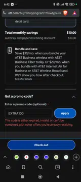 EXTRA100 coupon verification screenshot