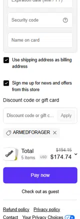 ARMEDFORAGER coupon verification screenshot