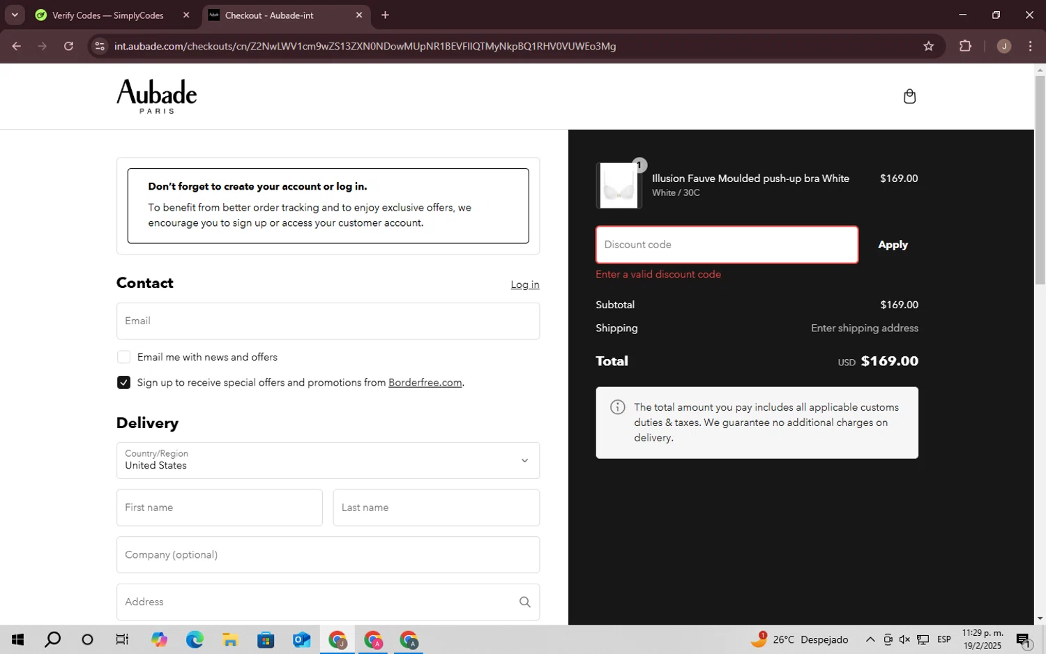 Aubade promo code screenshot showing code HAPPYDAYS applied at Aubade checkout page. Uploaded by SimplyCodes community member CrownChaser949 on Feb 20, 2025