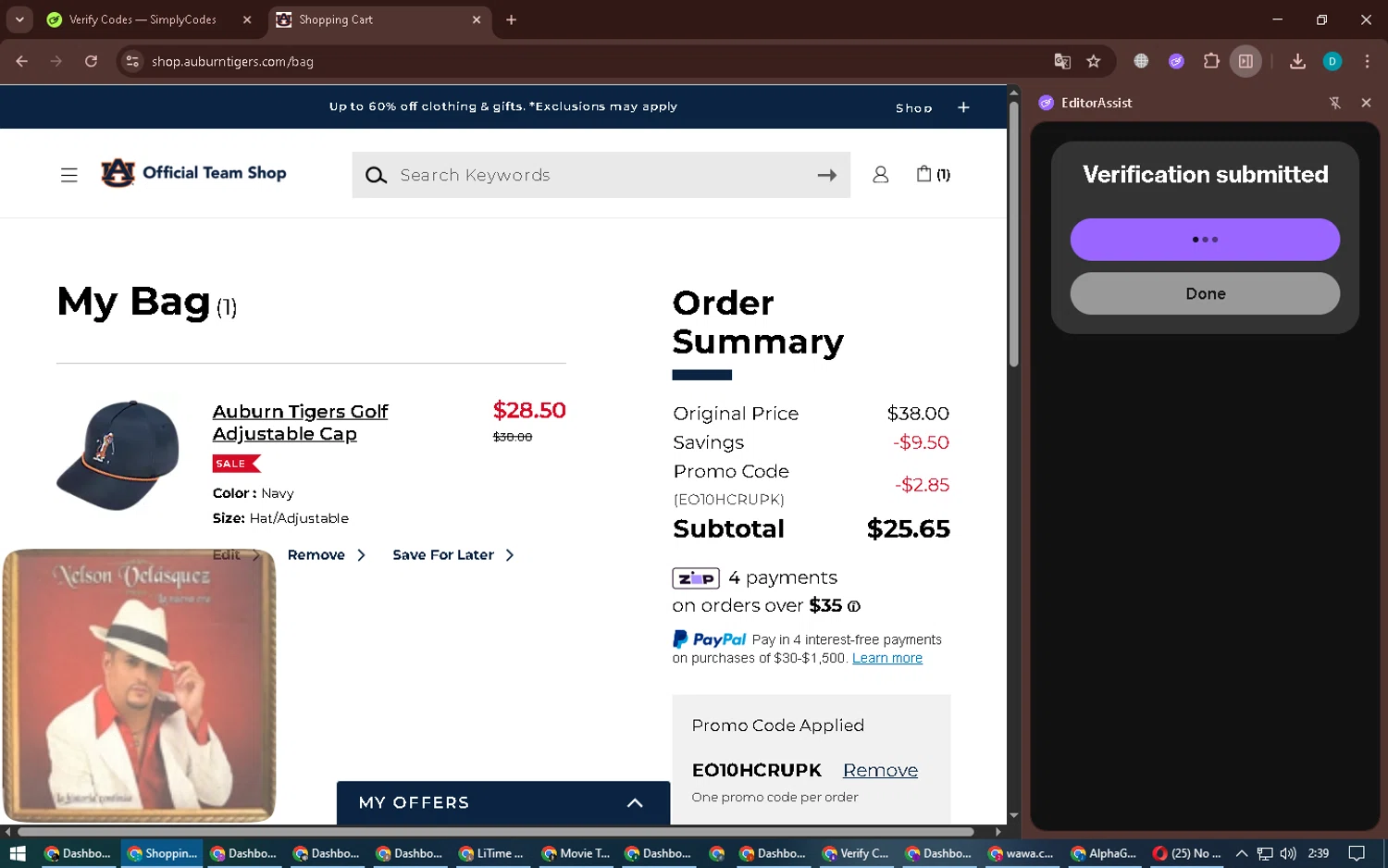 Auburn Tigers checkout page showing Auburn Tigers promo code box | Screenshot taken by SimplyCodes community member on Feb 12, 2026