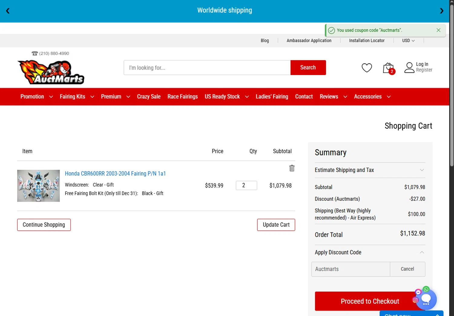 Auctmarts discount code screenshot showing code Auctmarts applied at Auctmarts checkout page. Uploaded by SimplyCodes community member BrilliantGenius7871 on May 8, 2025