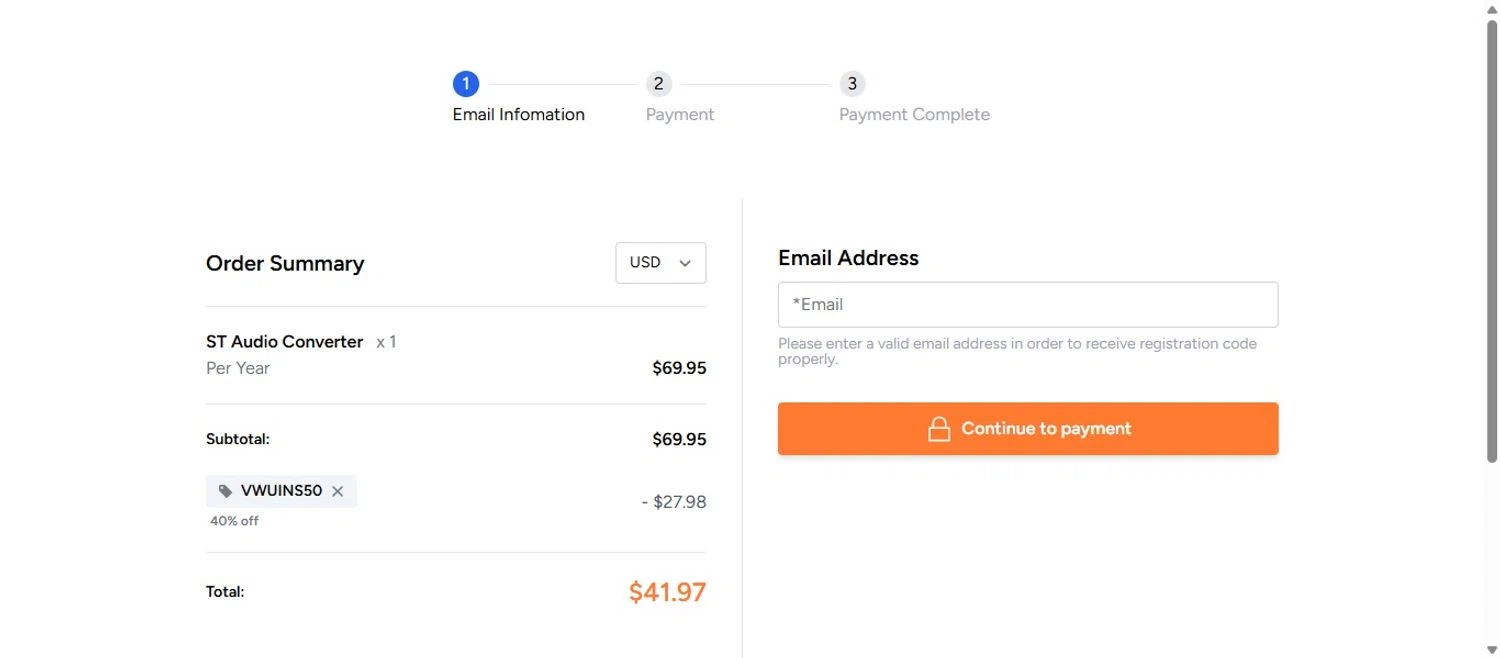 AudFree checkout page showing AudFree discount code box | Screenshot taken by SimplyCodes community member on Jan 24, 2026