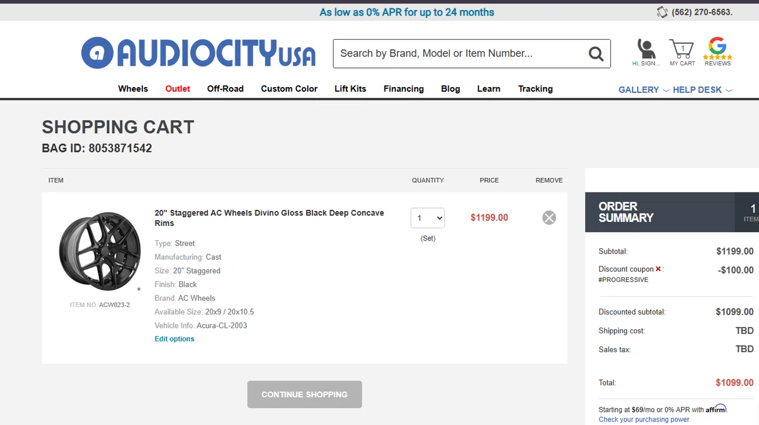 Audiocityusa discount code screenshot showing code PROGRESSIVE applied at Audiocityusa checkout page. Uploaded by SimplyCodes community member ashe1986 on Jul 8, 2025