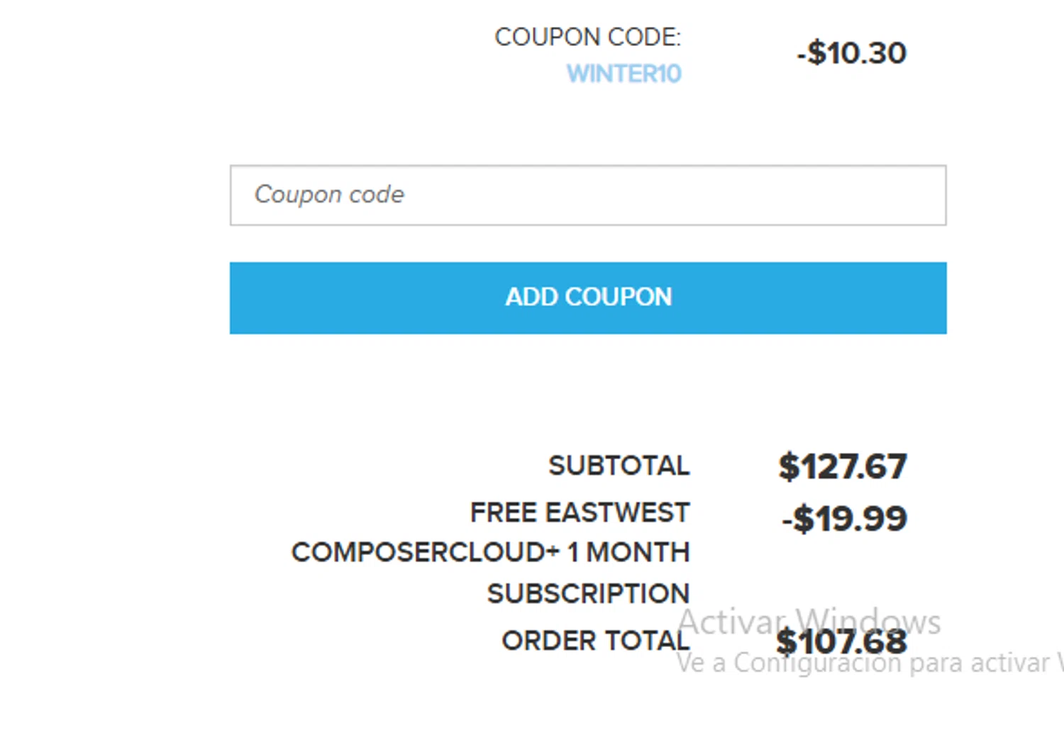 AudioDeluxe coupon code screenshot showing code WINTER10 applied at AudioDeluxe checkout page. Uploaded by SimplyCodes community member Chukaflu on Mar 28, 2025