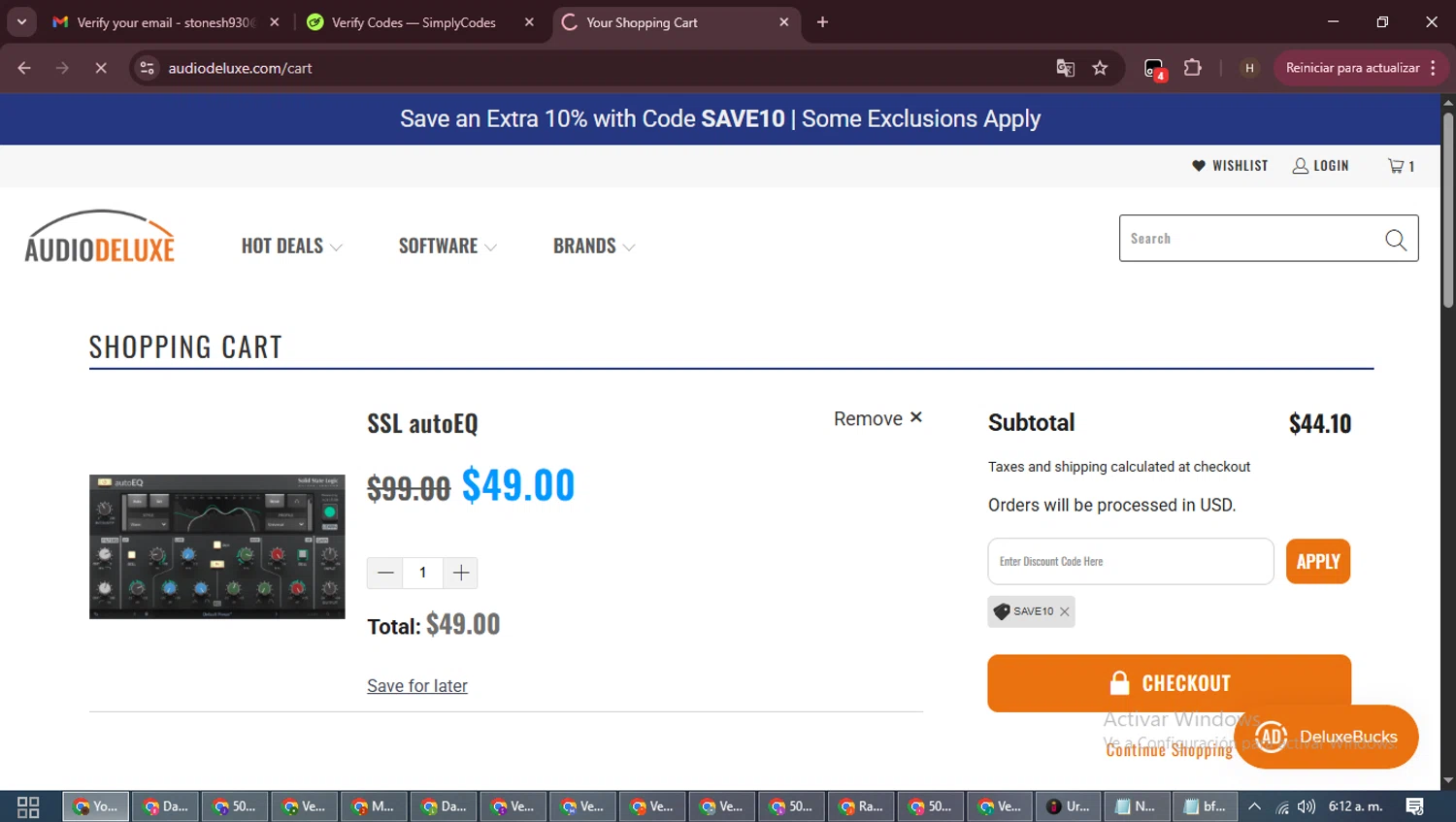 AudioDeluxe checkout page showing AudioDeluxe coupon code box | Screenshot taken by SimplyCodes community member on Jan 13, 2026