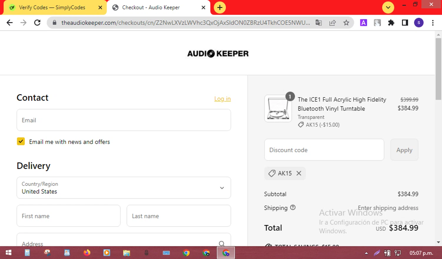 Audio Keeper promo code screenshot showing code AK15 applied at Audio Keeper checkout page. Uploaded by SimplyCodes community member SilverMaven7655 on Jun 1, 2025