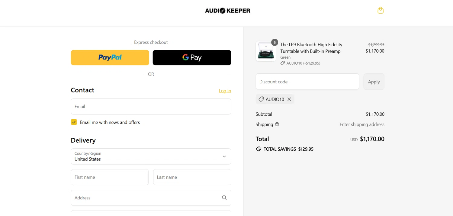 Audio Keeper promo code screenshot showing code AUDIO10 applied at Audio Keeper checkout page. Uploaded by SimplyCodes community member CoinWhiz6239 on Aug 28, 2025