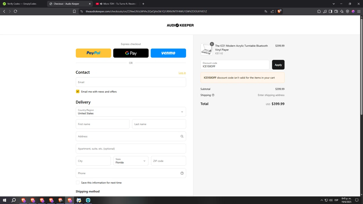 Audio Keeper promo code screenshot showing code ICE150OFF applied at Audio Keeper checkout page. Uploaded by SimplyCodes community member eeeeeeeeeeeeeeeeeeeeee on Jun 20, 2025