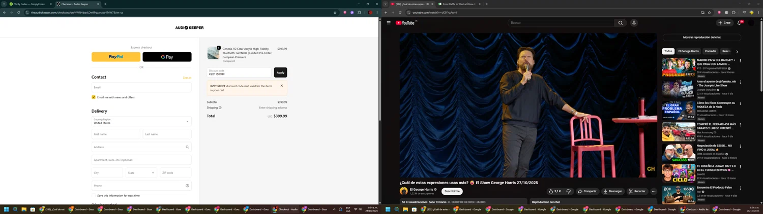 Audio Keeper promo code screenshot showing code KZ01150OFF applied at Audio Keeper checkout page. Uploaded by SimplyCodes community member BrilliantSaver7516 on Oct 28, 2025