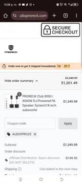 AUDIOPRO25 coupon verification screenshot