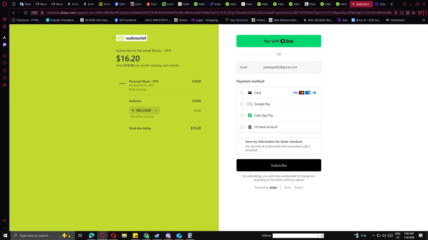 Audiosocket Blog checkout page showing Audiosocket Blog promo code box | Screenshot taken by SimplyCodes community member on Jan 9, 2026