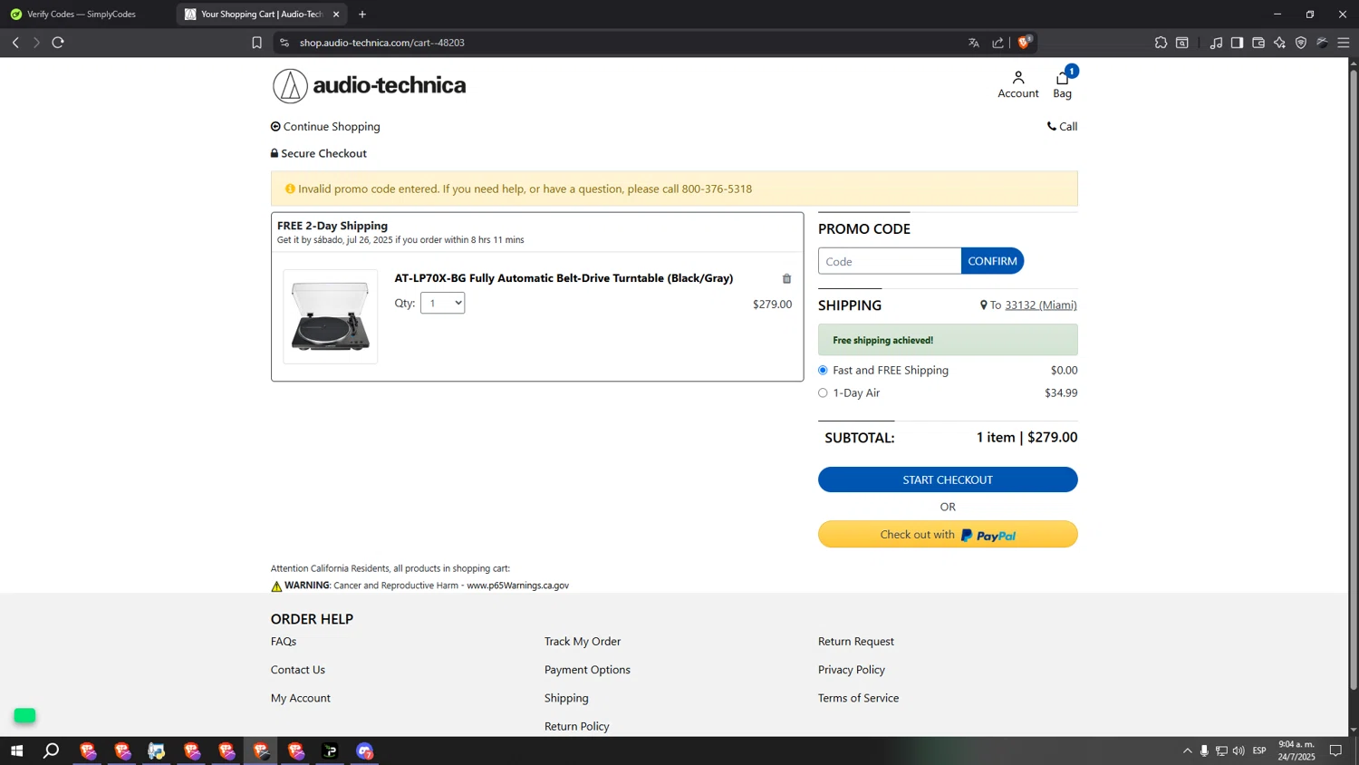 Audio-Technica promo code screenshot showing code WELCOME10 applied at Audio-Technica checkout page. Uploaded by SimplyCodes community member wwwwwwwwwwwwwwwwwww on Jul 24, 2025
