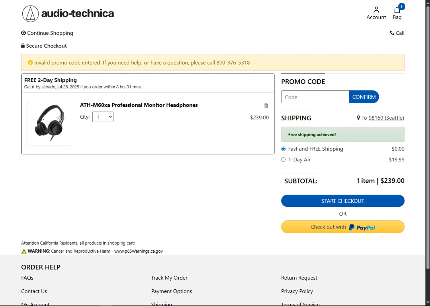 Audio-Technica promo code screenshot showing code WELCOME10 applied at Audio-Technica checkout page. Uploaded by SimplyCodes community member SalePhoenix2220 on Jul 24, 2025
