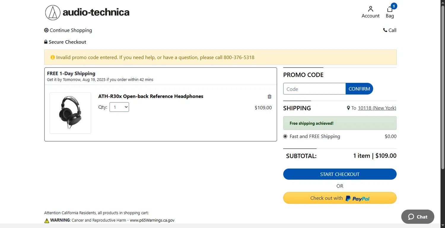 Audio-Technica promo code screenshot showing code WELCOME10 applied at Audio-Technica checkout page. Uploaded by SimplyCodes community member ShieldLion4225 on Aug 18, 2025