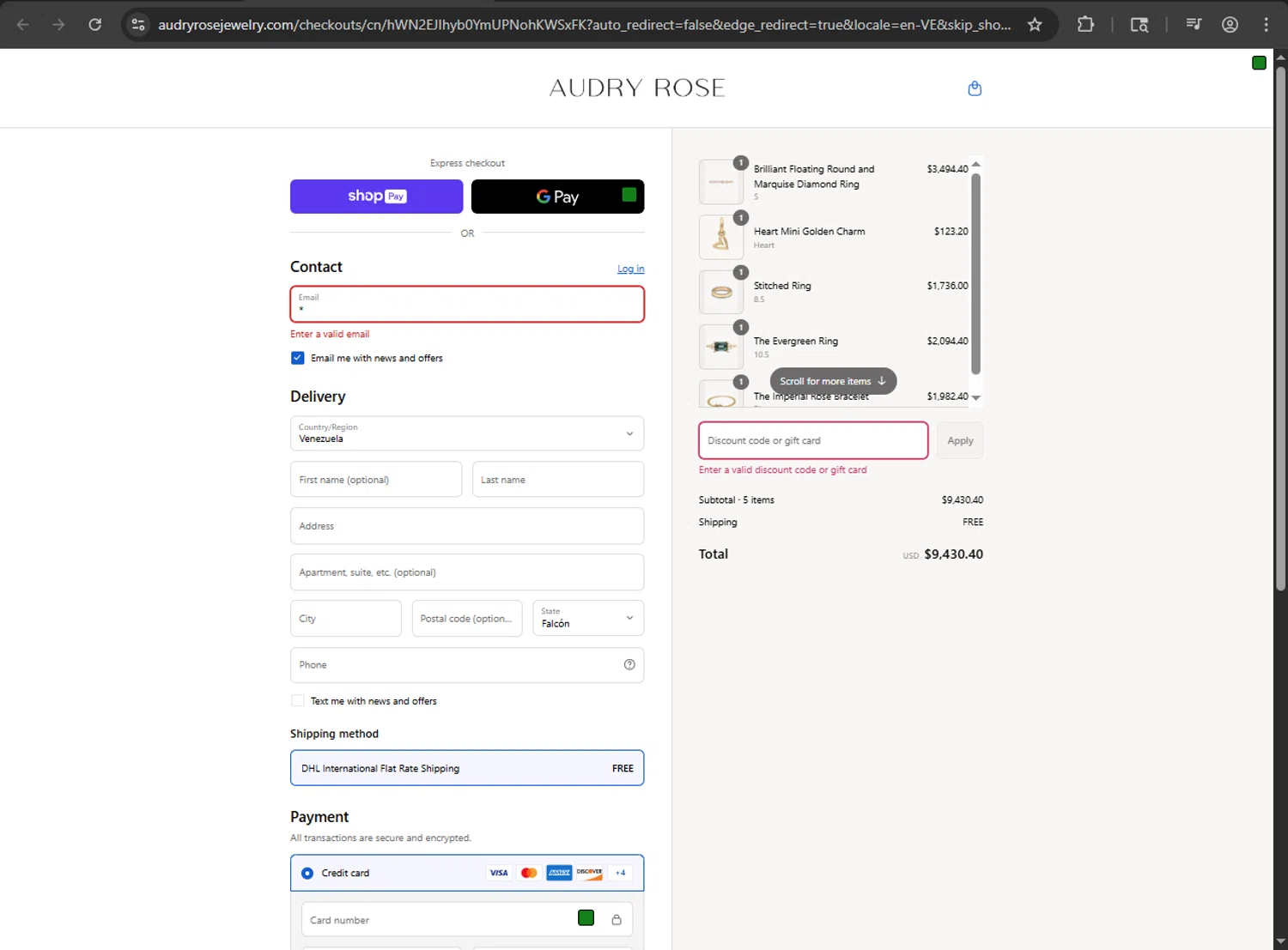 Audry Rose discount code screenshot showing code kristin20 applied at Audry Rose checkout page. Uploaded by SimplyCodes community member kaiserser on Aug 26, 2025