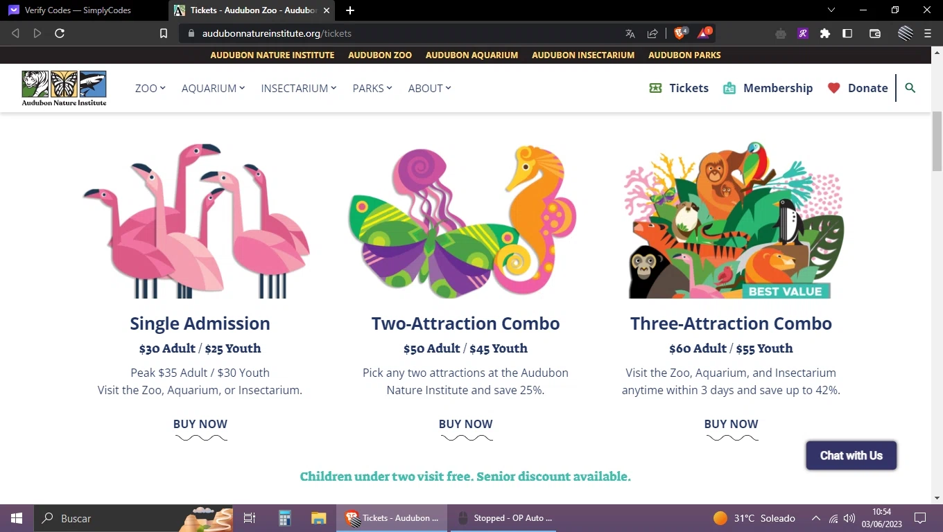 Audubon Zoo checkout page showing Audubon Zoo promo code box | Screenshot taken by SimplyCodes community member on Jun 3, 2023