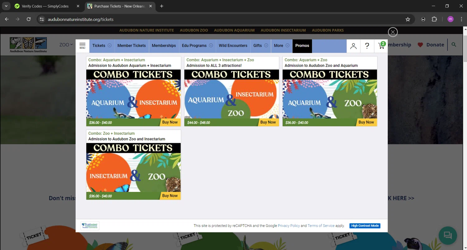 Audubon Zoo checkout page showing Audubon Zoo promo code box | Screenshot taken by SimplyCodes community member on May 11, 2024