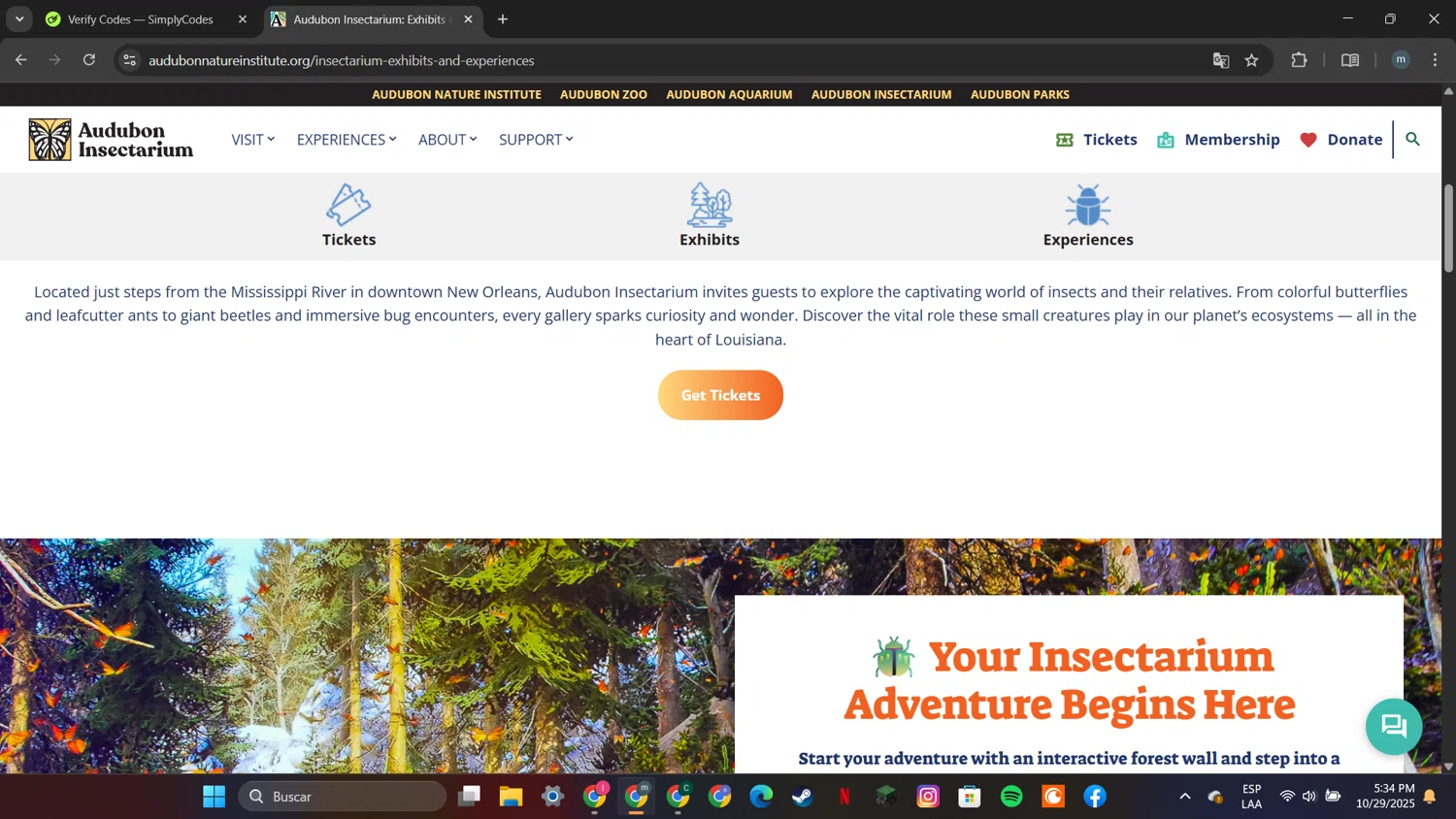 Audubon Zoo promo code screenshot showing code AQUARIUM2023 applied at Audubon Zoo checkout page. Uploaded by SimplyCodes community member DTBERA2024 on Oct 29, 2025